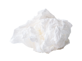 Front view of crumpled tissue paper ball after use in toilet or restroom isolated with clipping path in png file format