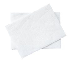 Top view of two folded pieces of white tissue paper or napkin in stack isolated with clipping path in png file format