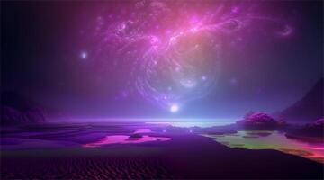 AI generated Animated fantasy scene on a starry night sky landscape with clouds. video