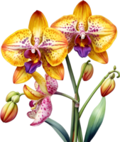 ai genererad vattenfärg målning av leopard orkide blomma. png