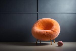 AI generated Minimalist Grey Interior Design Peach Fuzz Chair photo