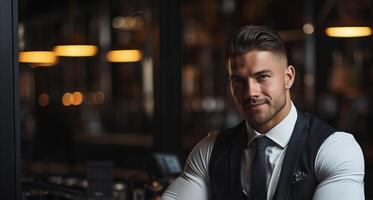 AI generated Businessman is a bar. Business concept photo