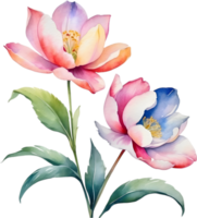 AI generated Watercolor flower with leaves painting. png