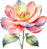 AI generated Watercolor flower with leaves painting. png