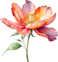 AI generated Watercolor flower with leaves painting. png