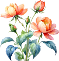 AI generated Watercolor flower with leaves painting. png