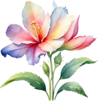 AI generated Watercolor flower with leaves painting. png