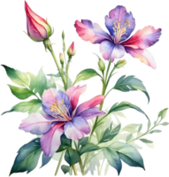 AI generated Watercolor flower with leaves painting. png