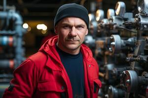 AI generated Plumber operator in Boiler Room photo