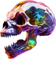 AI generated Colorful crystal skull, Close-up image of a colorful crystal skull. png