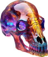 AI generated Colorful crystal skull, Close-up image of a colorful crystal skull. png