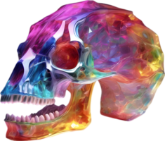 AI generated Colorful crystal skull, Close-up image of a colorful crystal skull. png