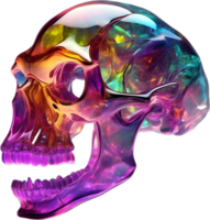 AI generated Colorful crystal skull, Close-up image of a colorful crystal skull. png