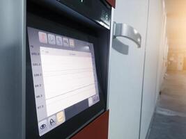 Close up the data graphics on display Technology of  hatchery machine. photo
