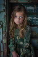 AI generated Portrait of an orphan, life, struggles, and resilience of a child without parents, navigating through challenges with hope and determination in a world of uncertainty photo