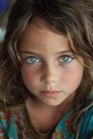 AI generated Portrait of an orphan, life, struggles, and resilience of a child without parents, navigating through challenges with hope and determination in a world of uncertainty photo