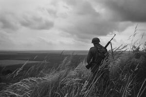 AI generated An emotional photo of a soldier from the Second Great War a tragic wartime experience, a compelling portrait reflecting the depth of suffering and heroism in the struggle for freedom.