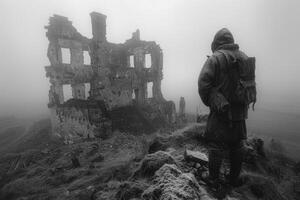 AI generated War, a moment frozen in the frame, the soul is touched by fear and grief photo