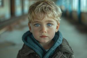 AI generated Portrait of an orphan, life, struggles, and resilience of a child without parents, navigating through challenges with hope and determination in a world of uncertainty photo