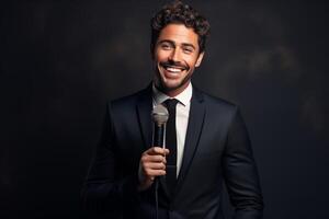 AI generated Male Stand-Up Comedian with a Microphone photo