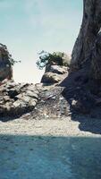 coastal view of a sand beach with cliffs video