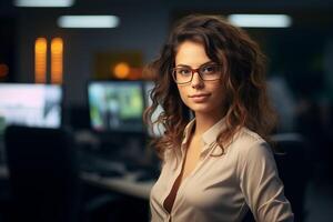 AI generated Female Software Engineer with a Coding Laptop photo