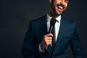 AI generated Male Stand-Up Comedian with a Microphone photo