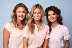 AI generated Three Elegant Happy Caucasian Women in the Office. Businesswoman concept photo