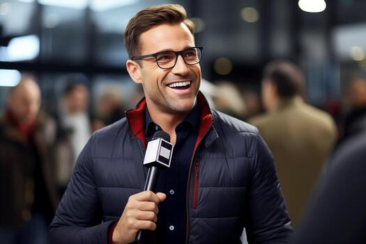 AI generated Journalist Interviewing with a Microphone photo