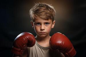 ai generado determinado joven Boxer en el anillo. niños boxeo foto