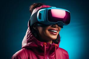 AI generated Young Female VR Developer with Virtual Reality Headset photo