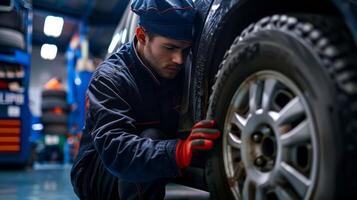 AI generated Tire Maintenance and Service at Repair Center. Comprehensive Auto Care. photo