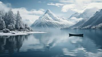 AI generated Tranquil Solitude. Lone Sailboat Peacefully Drifting on a Calm Lake photo