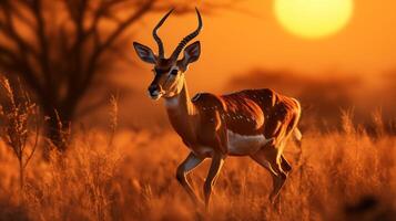 AI generated Elegant Slender Gazelle in Motion at Sunset photo