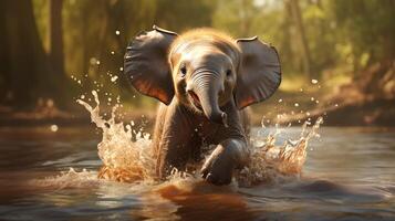 AI generated Adorable Baby Elephant Captured in a Playful Moment photo