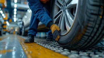 AI generated Tire Maintenance and Service at Repair Center. Comprehensive Auto Care. photo