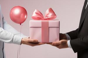 AI generated Hands Holding Birthday Presents Gifts Background photo