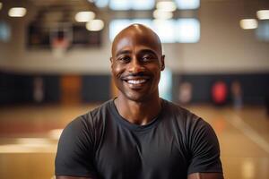 AI generated Happy Black Man on a Basketball Court photo