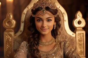 ai generado elegante indio princesa en un trono foto