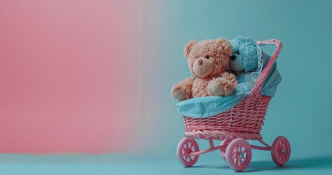 AI generated Bear Sitting in a Basket Next to Bear in Stroller photo
