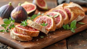 AI generated Wooden Cutting Board With Sliced Figs photo