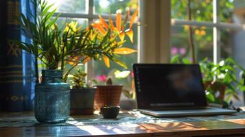 AI generated Laptop Computer on Table photo