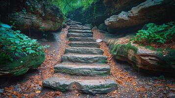 AI generated Stone Steps Leading to Cave photo