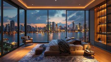 AI generated Cityscape Bedroom View photo