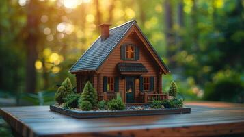 AI generated Toy House on Wooden Table photo