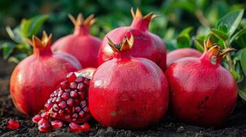 AI generated Group of Pomegranates in the Dirt photo