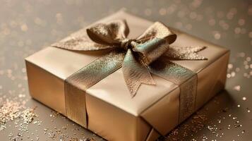 AI generated Gold Gift Box With Bow photo