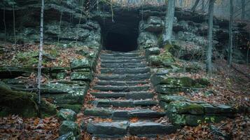 AI generated Stone Steps Leading to Cave photo