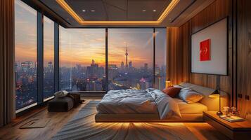 AI generated Cityscape Bedroom View photo