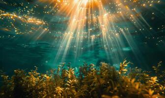 AI generated Sun Shining Through Water Over Plants photo